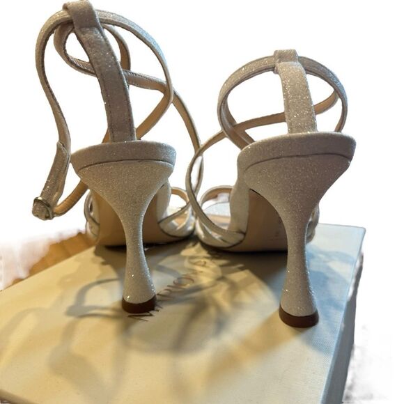 Revolve Marion Parke Lottie Glitter Strappy Flared Stiletto Sandals in Chalk 40 - Picture 7 of 12